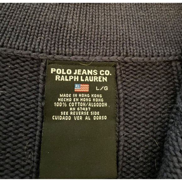 Ralph Lauren Polo Jeans Co. Navy Blue Half-Zip Knit Sweater 100% Cotton Large - Picture 3 of 8